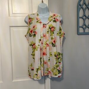 LARA Floral Sleeveless Blouse in Pink and Green